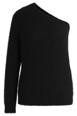 Jersey regular fit con estructura de punto y hombro descubierto, Negro