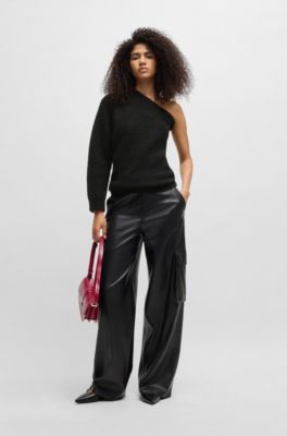 Jersey regular fit con estructura de punto y hombro descubierto, Negro