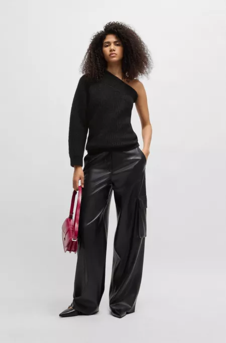 One-shoulder regular-fit sweater with knitted structure