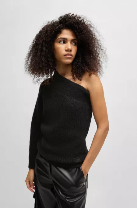 One-shoulder regular-fit sweater with knitted structure