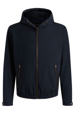 Hooded jacket in peached material, Dark Blue