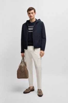 Hooded jacket in peached material, Dark Blue