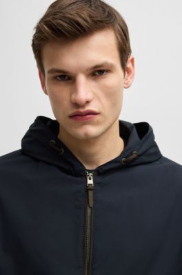 Hooded jacket in peached material, Dark Blue