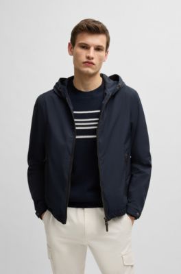 Hooded jacket in peached material, Dark Blue