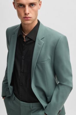 Slim-fit shirt in cotton jacquard with checkerboard print, Black