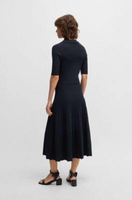 Vestido con escote en pico y estructura de canal&eacute;, Azul oscuro