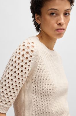 Sweater with mixed knits, White