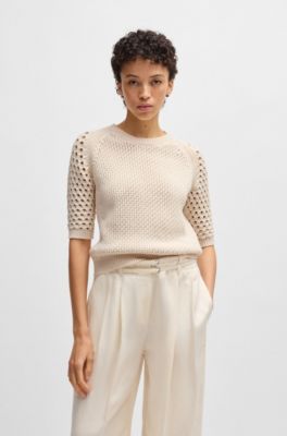 Sweater with mixed knits, White
