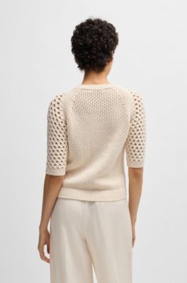 Sweater with mixed knits, White