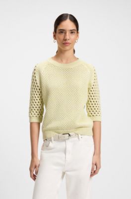 Sweater with mixed knits, Light Yellow
