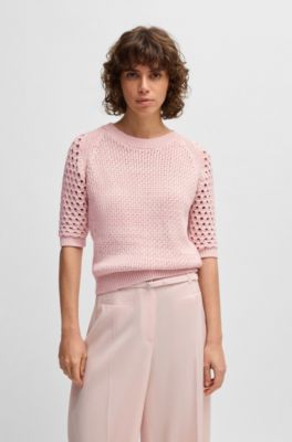 Sweater with mixed knits, Pink