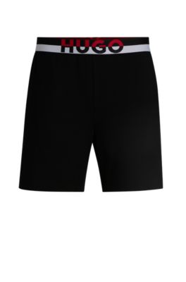 Stretch-cotton pajama bottoms with color-blocked waistband, Black