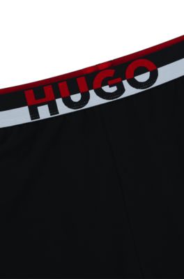 Stretch-cotton pajama bottoms with color-blocked waistband, Black