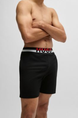 Stretch-cotton pajama bottoms with color-blocked waistband, Black