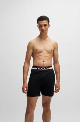 Stretch-cotton pajama bottoms with color-blocked waistband, Black