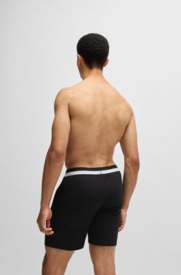 Stretch-cotton pajama bottoms with color-blocked waistband, Black