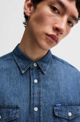 Camisa loose fit en denim de algod&oacute;n azul, Azul oscuro
