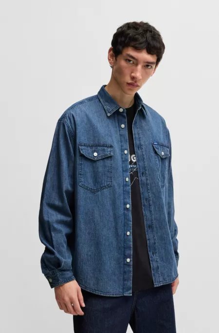 Blue loose-fit shirt in cotton denim