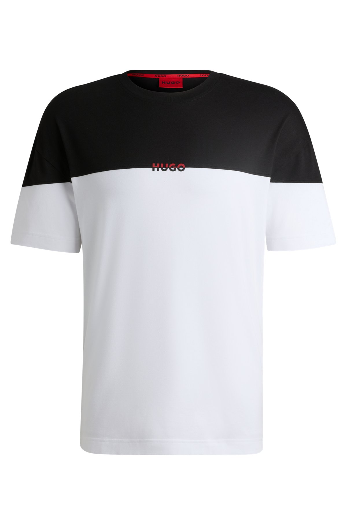 HUGO - Stretch-cotton pajama T-shirt with color-blocking - Black HUGO - Stretch-cotton pajama T-shirt with color-blocking - Black