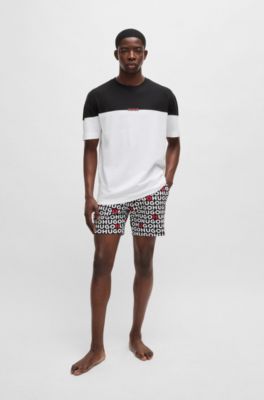 Camiseta de pijama de algod&oacute;n el&aacute;stico con bloques de color, Negro