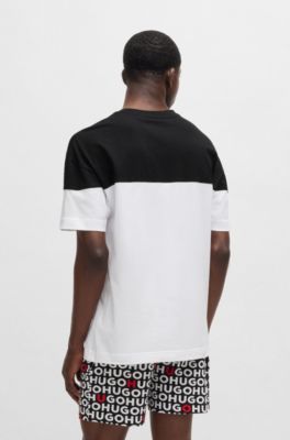 Camiseta de pijama de algod&oacute;n el&aacute;stico con bloques de color, Negro