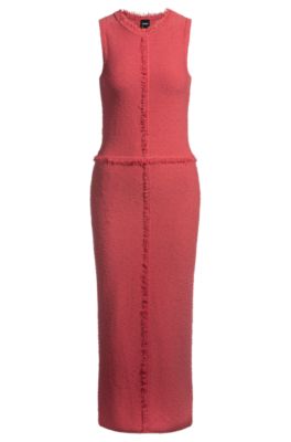 Robe en maille sans manches &agrave; franges, Rose fonc&eacute;