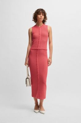 Robe en maille sans manches &agrave; franges, Rose fonc&eacute;