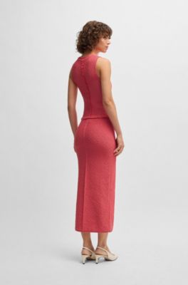Robe en maille sans manches &agrave; franges, Rose fonc&eacute;
