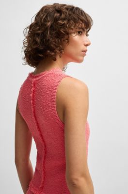Robe en maille sans manches &agrave; franges, Rose fonc&eacute;