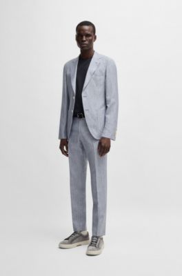 Regular-fit T-shirt in cotton-silk checked jacquard, Dark Blue