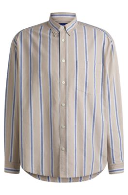 Oversize-fit button-down shirt in Oxford cotton, Beige