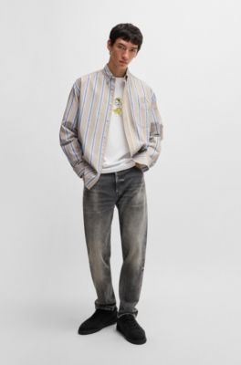 Oversize-fit button-down shirt in Oxford cotton, Beige