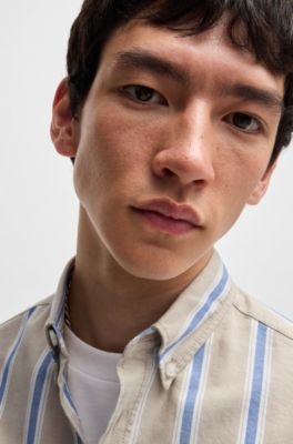 Oversize-fit button-down shirt in Oxford cotton, Beige