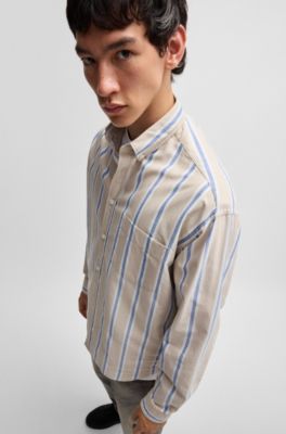 Oversize-fit button-down shirt in Oxford cotton, Beige