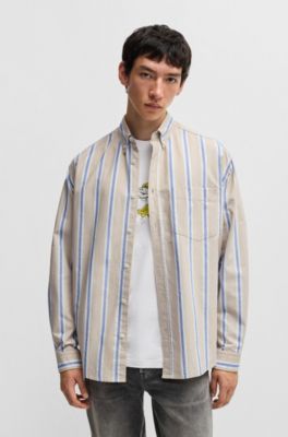 Oversize-fit button-down shirt in Oxford cotton, Beige