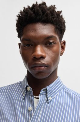 Oversize-fit button-down shirt in Oxford cotton, Light Blue