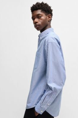 Oversize-fit button-down shirt in Oxford cotton, Light Blue