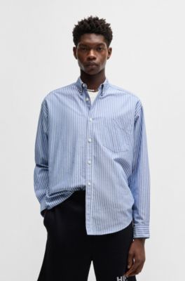 Oversize-fit button-down shirt in Oxford cotton, Light Blue