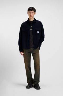 Chemise Oversize en coton m&eacute;lang&eacute; structur&eacute;, Noir