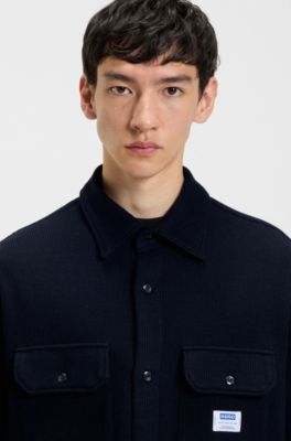 Oversized-fit shirt in a structured cotton blend, Black