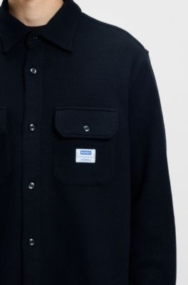 Chemise Oversize en coton m&eacute;lang&eacute; structur&eacute;, Noir