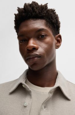 Oversized-fit shirt in a structured cotton blend, Light Beige