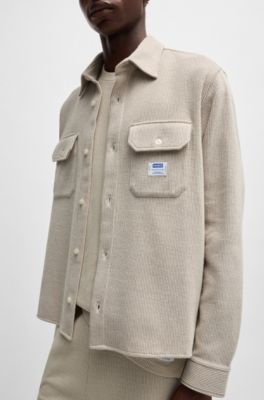 Oversized-fit shirt in a structured cotton blend, Light Beige