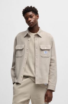 Oversized-fit shirt in a structured cotton blend, Light Beige