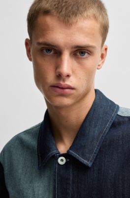 Sobrecamisa relaxed fit de denim mixto, Azul oscuro