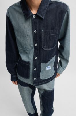 Sobrecamisa relaxed fit de denim mixto, Azul oscuro
