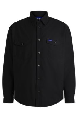Sobrecamisa acolchada oversize fit en algod&oacute;n Oxford, Negro