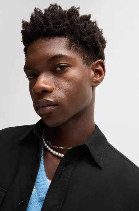 Oversize-fit padded overshirt in Oxford cotton