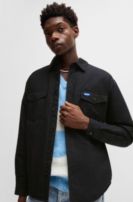Sobrecamisa acolchada oversize fit en algod&oacute;n Oxford, Negro