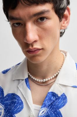 Camisa relaxed fit en popel&iacute;n de algod&oacute;n estampado, Blanco